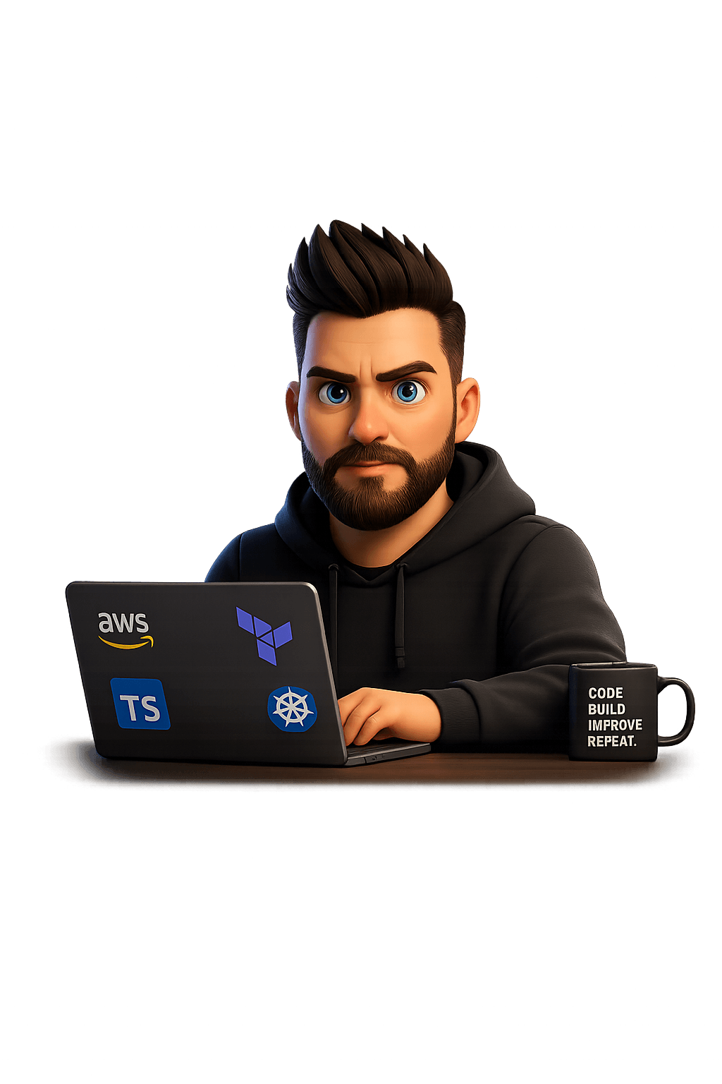 3D avatar developer working at a laptop